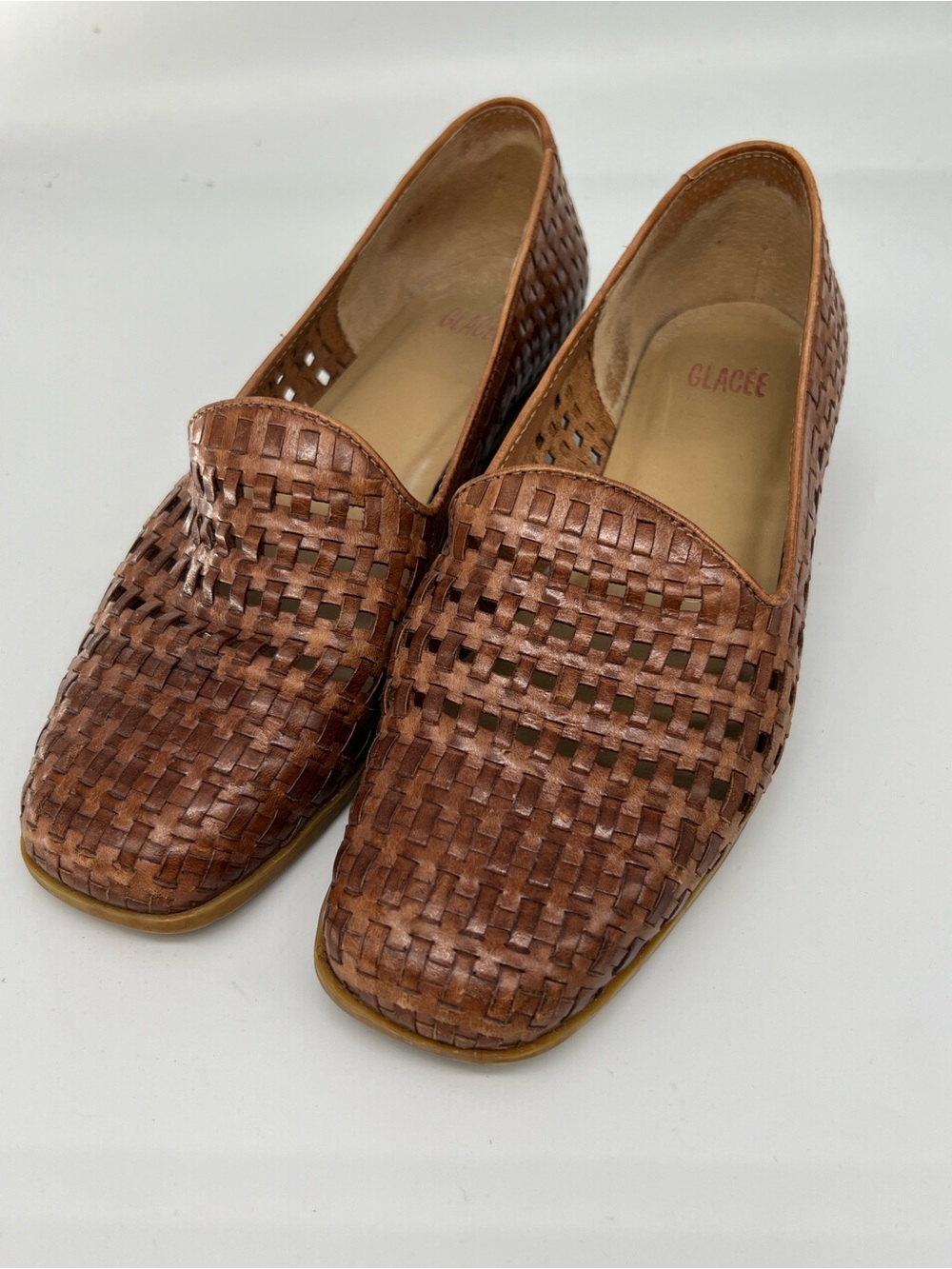 Glacee women’s vintage Woven Leather Loafers in Brown